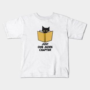 Black Cat Reading Just One More Chapter Kids T-Shirt